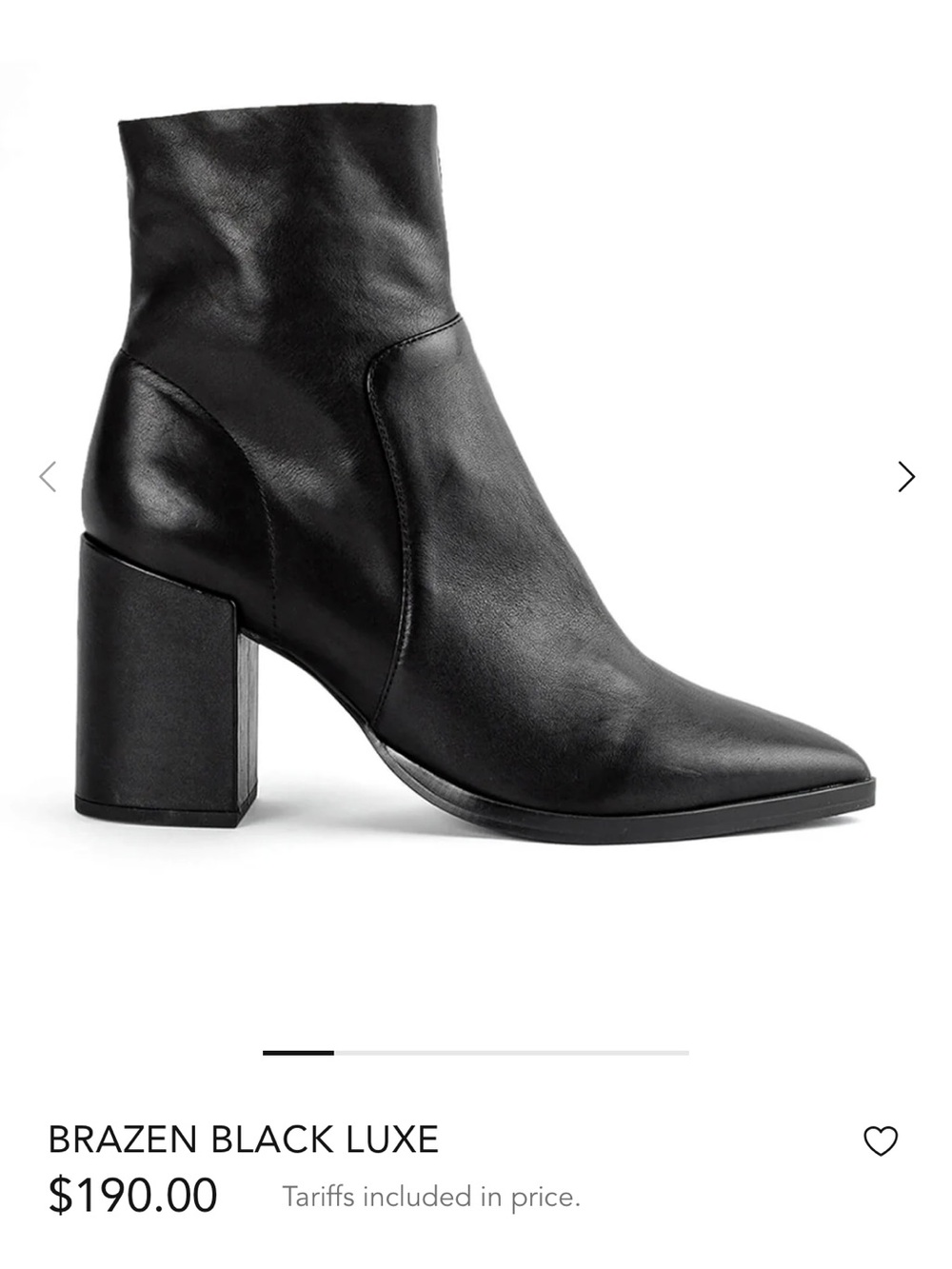 Tony Bianco Brazen Black Luxe Leather Ankle Boots 7.5 Pointed Toe Block Heel